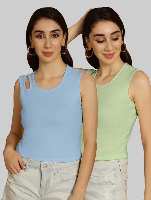 women pack of 2 multicolored solid sleeveless crop top - 20764543 - Very Small Image - 1