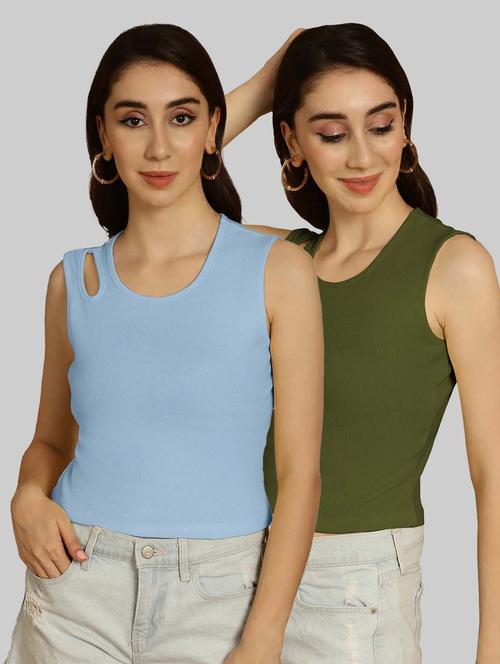 women pack of 2 multicolored solid sleeveless crop top - 20764544 - Very Small Image - 1