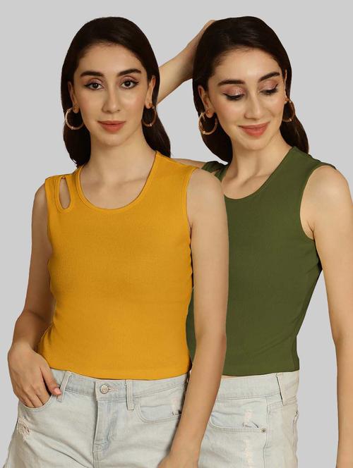 women pack of 2 multicolored solid sleeveless crop top - 20764547 - Very Small Image - 1