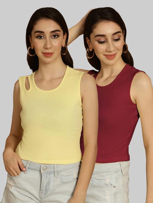 pack of 2 solid multi colored sleeveless top - 20764553 - Very Small Image - 1