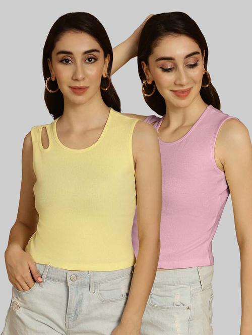 pack of 2 solid multi colored sleeveless top - 20764559 - Very Small Image - 1