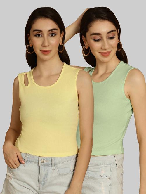 women pack of 2 multicolored solid sleeveless crop top - 20764560 - Very Small Image - 1