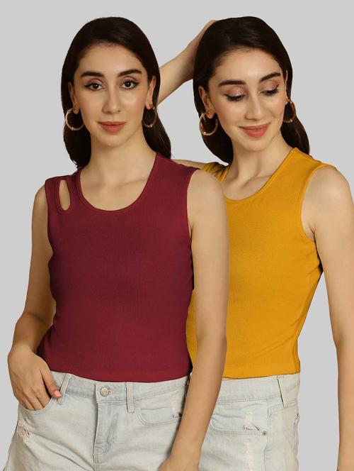 women pack of 2 multicolored solid sleeveless crop top - 20764585 - Very Small Image - 1