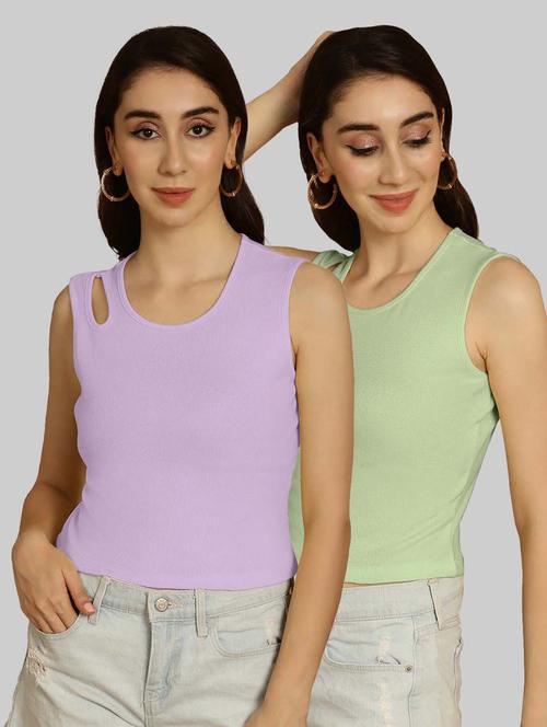 pack of 2 solid multi colored sleeveless top - 20764594 - Very Small Image - 1