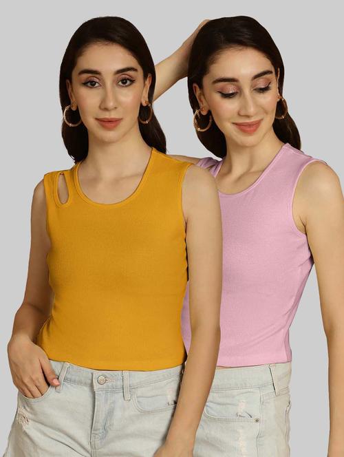 pack of 2 solid multi colored sleeveless top - 20764611 - Very Small Image - 1