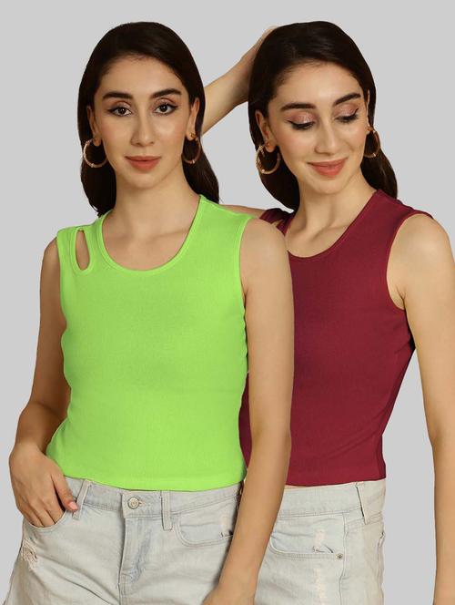 pack of 2 solid multi colored crop top - 20764638 - Very Small Image - 1