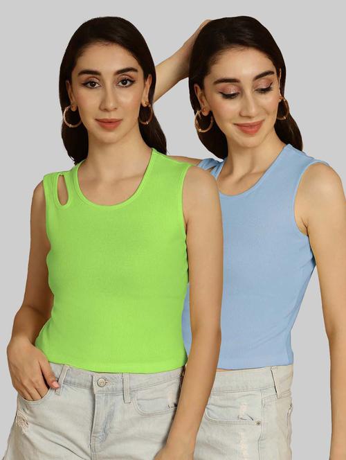 pack of 2 solid multi colored crop top - 20764642 - Very Small Image - 1