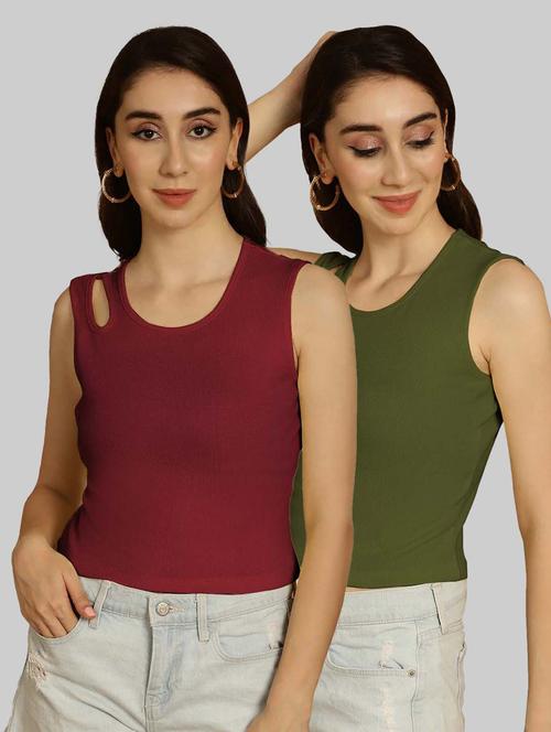 pack of 2 solid multi colored crop top - 20764654 - Very Small Image - 1