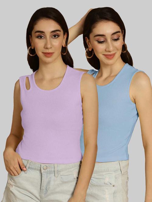 pack of 2 solid multi colored crop top - 20764657 - Very Small Image - 1