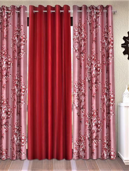 Fashion String 3 Pieces Floral Blossoms Eyelet Polyester Window Curtains - 5 Feet - 20766905 - Very Small Image - 1