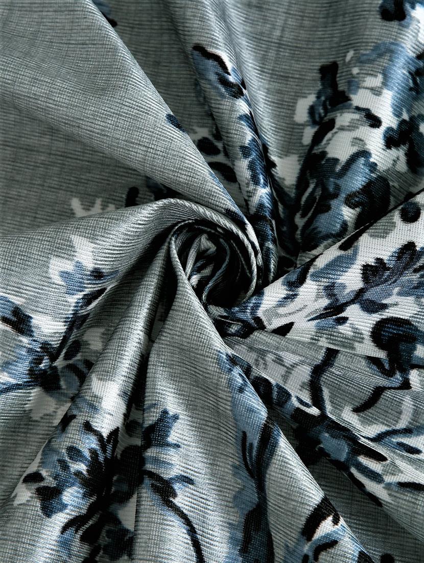 fashion string 3 pieces floral blossoms eyelet polyester door curtains - 7 feet, grey - 20766915 - Zoom Image - 2
