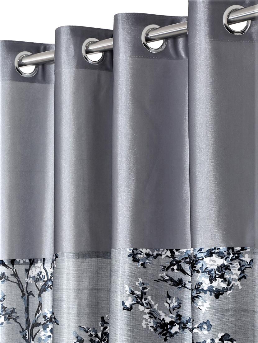 fashion string 2 pieces solid patch floral blossoms eyelet polyester long door curtains - 9 feet, grey - 20766949 - Zoom Image - 3