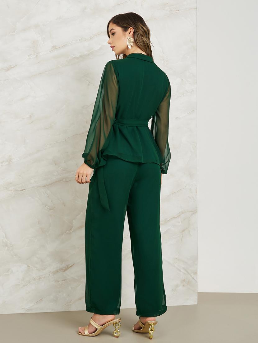 women green solid top and trouser co-ord set - 20767199 - Zoom Image - 2