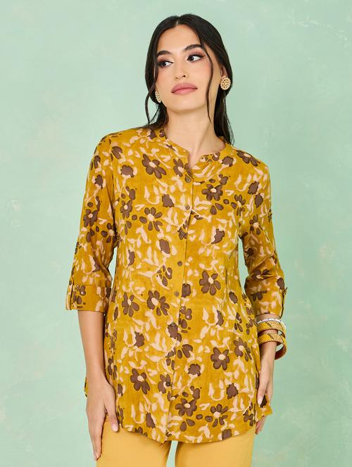 yellow floral printed detailed tunic - 20767375 - Very Small Image - 1