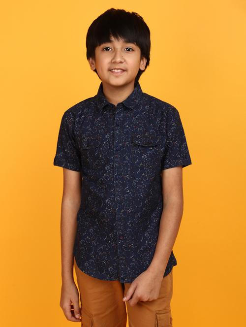 navy blue floral printed casual shirt - 20767494 - Very Small Image - 1