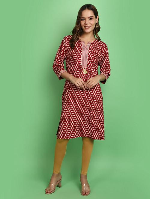 women red notch neck straight kurta - 20768189 - Very Small Image - 1