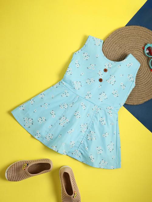 light blue floral printed detailed frock - 20768262 - Very Small Image - 1