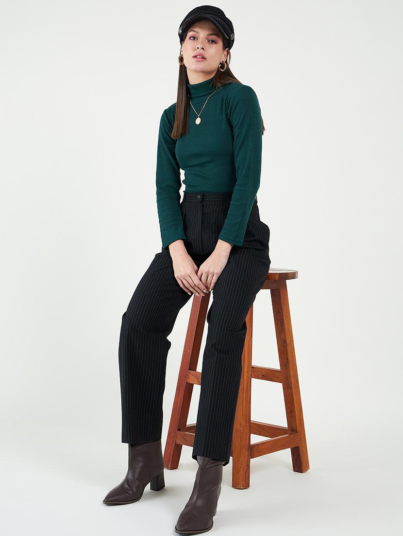 women solid turtle neck long sleeves top - 20777817 - Standard Image - 3