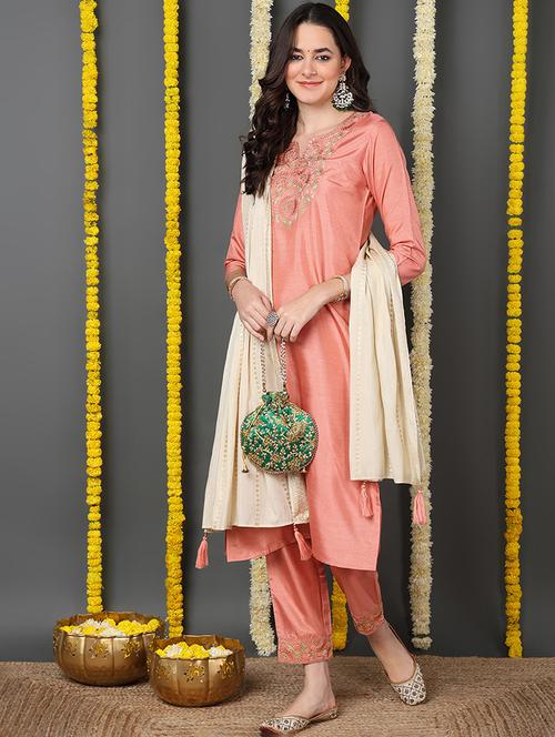 women orange notch neck suit set - 20795284 - Very Small Image - 1