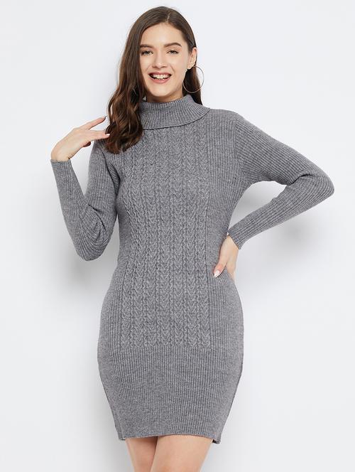 women solid full sleeve wool bodycon dress - 20796493 - Very Small Image - 1