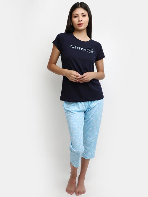women navy blue nightwear pyjama set - 20802890 - Very Small Image - 1