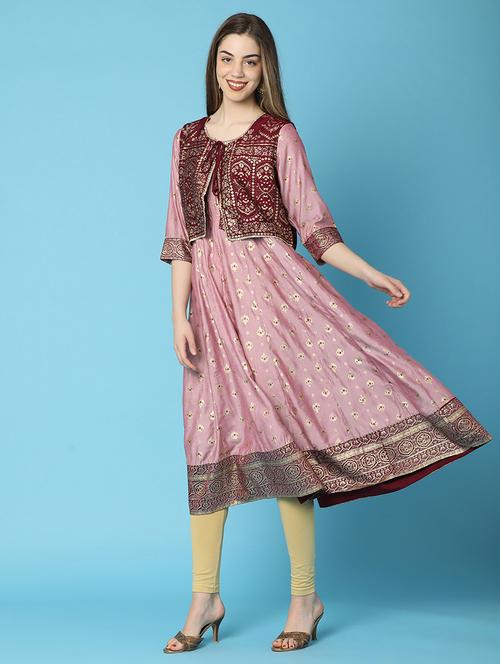 women printed three quarter sleeve anarakili kurta - 20806528 - Very Small Image - 1