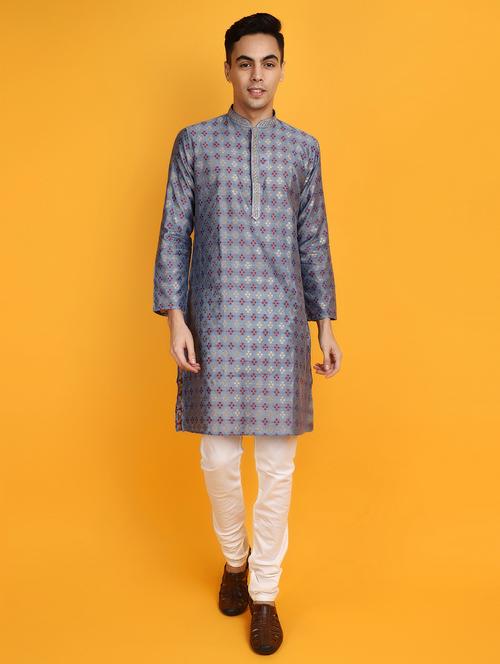 light blue jacquard ethnic wear - 20806581 - Very Small Image - 1