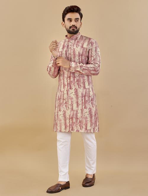 mauve mandarin neck long kurta - 20806957 - Very Small Image - 1