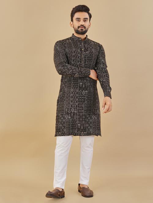 black mandarin neck long kurta - 20806958 - Very Small Image - 1