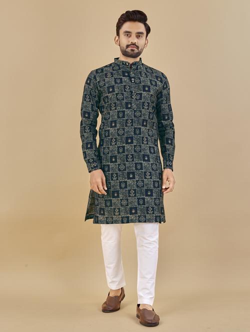 teal mandarin neck long kurta - 20806961 - Very Small Image - 1
