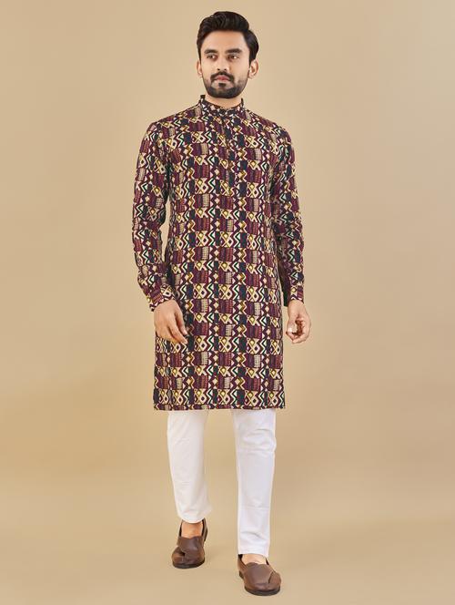 multi colored mandarin neck long kurta - 20806962 - Very Small Image - 1