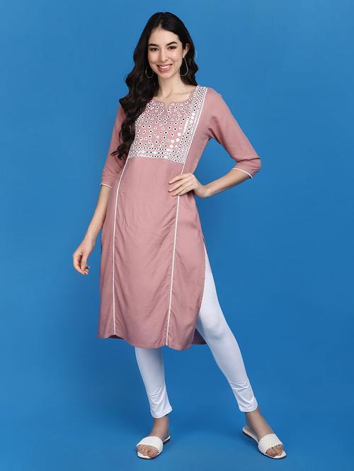 women pink notch neck straight kurta - 20809706 - Very Small Image - 1