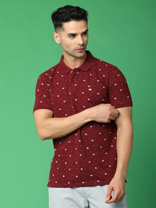 maroon cotton blend  print t-shirt - 20809815 - Very Small Image - 1