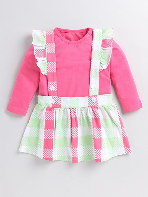 green & pink checked printed frock - 20810001 - Very Small Image - 1