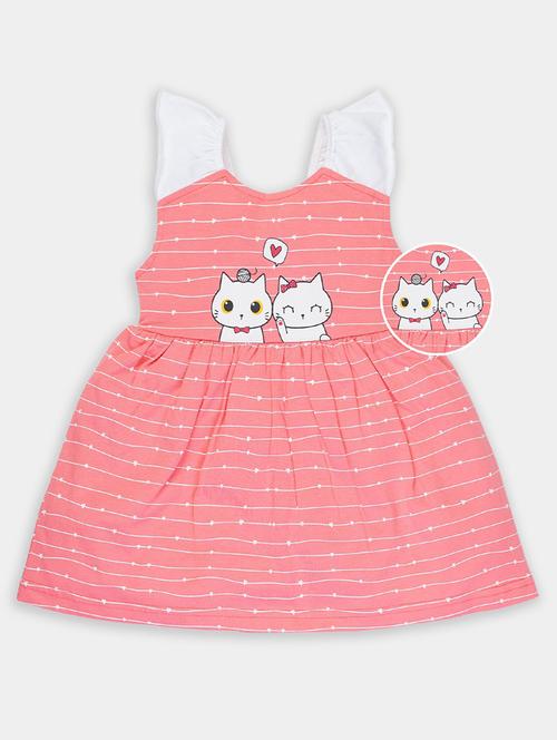 pink striped cotton blend frock - 20810028 - Very Small Image - 1