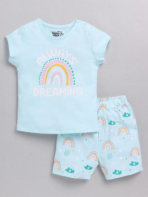 light blue printed cotton blend shorts nightwear set - 20810062 - Very Small Image - 1