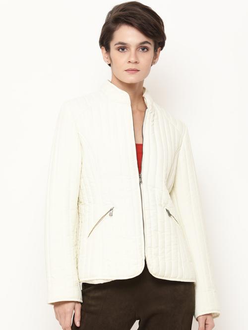 women off-white solid full sleeve quilted jacket - 20810424 - Very Small Image - 1