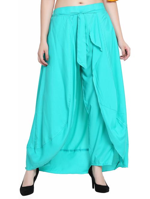 turquoise solid layered crepe palazzo - 20811048 - Very Small Image - 1