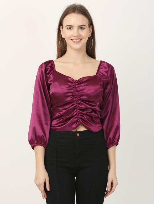 solid purple detailed crop top - 20811424 - Very Small Image - 1