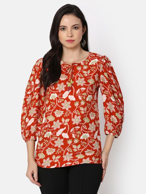 women red floral printed regular top - 20812197 - Very Small Image - 1