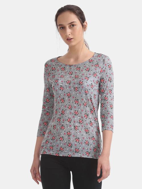 women grey floral printed regular top - 20812265 - Very Small Image - 1