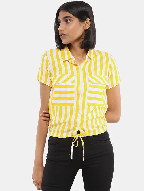 women yellow stripes printed shirt top - 20812415 - Very Small Image - 1