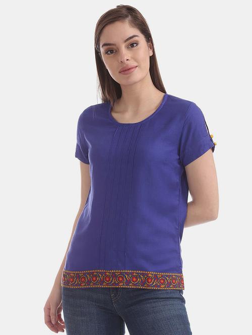 women blue printed regular top - 20812716 - Very Small Image - 1