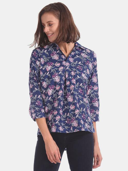 women blue floral printed regular top - 20812989 - Very Small Image - 1