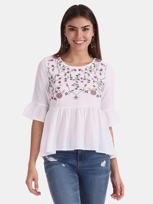 women white embroidered regular top - 20813511 - Very Small Image - 1