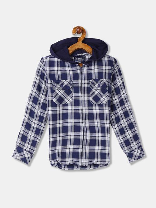 navy blue cotton blend checks shirt - 20813919 - Very Small Image - 1