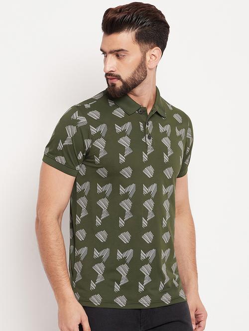 olive polyester all over print tshirt - 20814409 - Very Small Image - 1