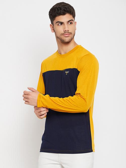 mustard polyester color block tshirt - 20814466 - Very Small Image - 1