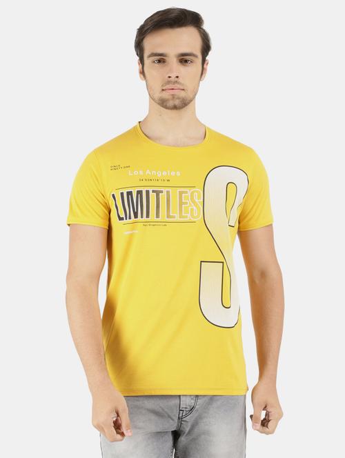 yellow cotton chest print t-shirt - 20814795 - Very Small Image - 1