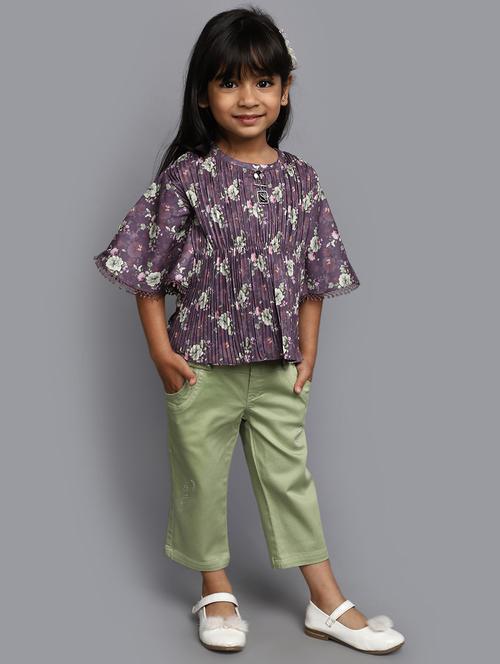 purple florals printed full length sets - 20815416 - Very Small Image - 1